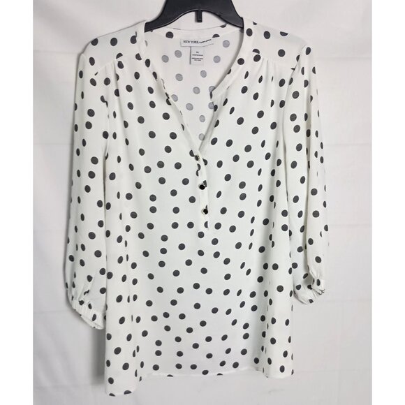 New York Clothing Co White Blouse Black Dots XL NWOT Womens Top Shirt 25x27 - Picture 1 of 4